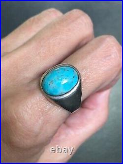 Vintage Estate Men's Signet Ring Sky-Blue TURQUOISE in Sterling Silver Sz-11.5