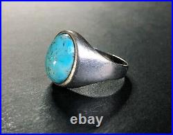 Vintage Estate Men's Signet Ring Sky-Blue TURQUOISE in Sterling Silver Sz-11.5