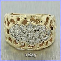 Vintage Estate Mens 14K Solid Yellow Gold Diamond Filigree ring 1.02ctw approx