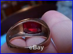 Vintage Estate Solid 10K Gold Red Lab Ruby Men's Gypsy Flashy Ring 9.75
