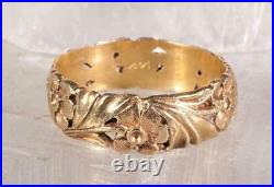 Vintage Flower Engraved Wedding/Anniversary Band 14K Yellow Gold Size 10