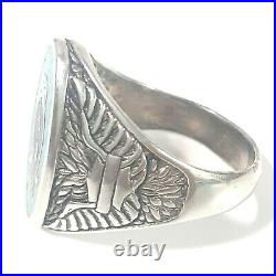 Vintage G&S Gordon & Smith Silver Plate Inlay Turquoise Eagle Biker Ring Size 13