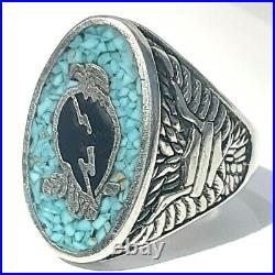 Vintage G&S Gordon & Smith Silver Plate Inlay Turquoise Eagle Biker Ring Size 14