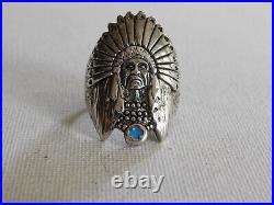 Vintage G&S Native American Indian Chief Turquoise Ring Sz 10