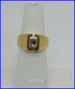 Vintage Gents 18k Gold Ring with Bezel Set Emerald Cut Diamond Size 6