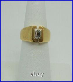 Vintage Gents 18k Gold Ring with Bezel Set Emerald Cut Diamond Size 6