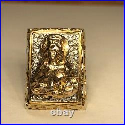 Vintage Gents Virgin Mary Diamond Ring 14k Yellow Gold