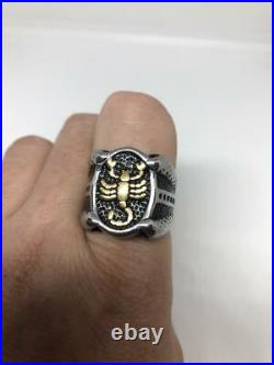 Vintage Golden Solid 925 Sterling Silver Gothic Scorpion Men's Fashion Ring
