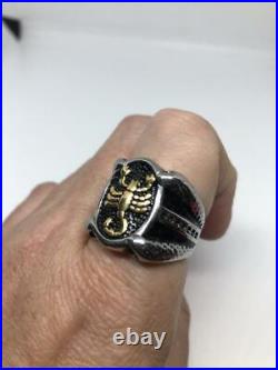 Vintage Golden Solid 925 Sterling Silver Gothic Scorpion Men's Fashion Ring