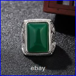 Vintage Green Emerald & White Cubic Zirconia Pure 935 Silver Men's Gorgeous Ring