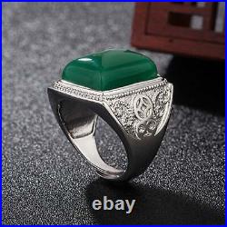 Vintage Green Emerald & White Cubic Zirconia Pure 935 Silver Men's Gorgeous Ring