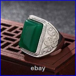 Vintage Green Emerald & White Cubic Zirconia Pure 935 Silver Men's Gorgeous Ring