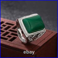 Vintage Green Emerald & White Cubic Zirconia Pure 935 Silver Men's Gorgeous Ring