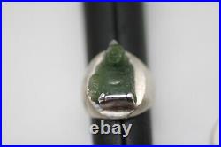 Vintage HANDMADE Carved Green Jade Buddha Sterling Silver MAN Ring Size 11