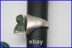 Vintage HANDMADE Carved Green Jade Buddha Sterling Silver MAN Ring Size 11