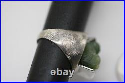 Vintage HANDMADE Carved Green Jade Buddha Sterling Silver MAN Ring Size 11