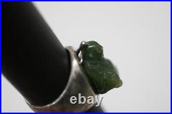 Vintage HANDMADE Carved Green Jade Buddha Sterling Silver MAN Ring Size 11