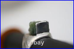 Vintage HANDMADE Carved Green Jade Buddha Sterling Silver MAN Ring Size 11