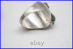 Vintage HANDMADE Carved Green Jade Buddha Sterling Silver MAN Ring Size 11