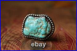 Vintage Hand Made Large Sterling Silver Men's Turquoise Ring 37.2 g Size 11.5