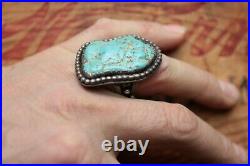 Vintage Hand Made Large Sterling Silver Men's Turquoise Ring 37.2 g Size 11.5