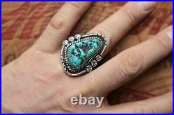 Vintage Hand Made Sterling Silver Large Men's Turquoise Ring 27.5 g Size 11