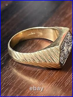 Vintage Heavy 18k Yellow Gold Pave Diamond Mens Ring Large Center Stone 18.5g