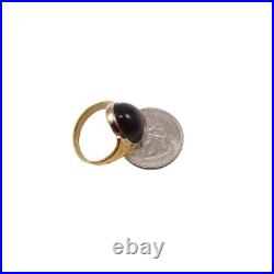 Vintage Heavy Chunky Solid 18K Yellow Gold Tiger's Eye Cabochon Oval Ring 9.25