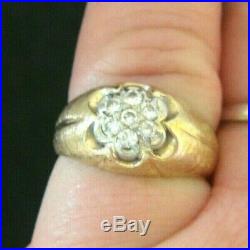 Vintage Heavy Mans / Ladies 0.25ct Diamond Gold Signet Ring Size O 4.8 Grams