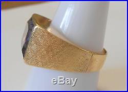 Vintage Heavy Mens Lrg Purple Amethyst 14K Yellow Gold Ring Size 10