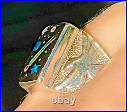 Vintage Heavy Old Form Retro Solid NASA Ring Brazilian Opal 12 Sterling Y Stars