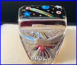 Vintage Heavy Old Form Retro Solid NASA Ring Brazilian Opal 12 Sterling Y Stars