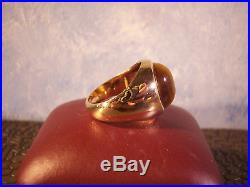 Vintage Heavy Solid 10K Yellow Gold Mens Tiger's Eye Ring Size 10