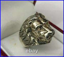 Vintage Heavy Sterling Silver 925 Detailed Lion Head Face Signet Ring Size P 1/2