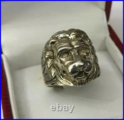 Vintage Heavy Sterling Silver 925 Detailed Lion Head Face Signet Ring Size P 1/2