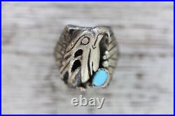 Vintage Indian Eagle Turquoise Sterling Silver 925 Ring Size 12 Mens Strong