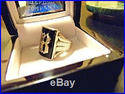 Vintage Initial B 10K Solid White Gold Mens Onyx Initial Signet Ring Gothic Rare
