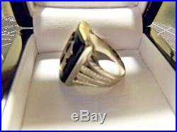 Vintage Initial B 10K Solid White Gold Mens Onyx Initial Signet Ring Gothic Rare