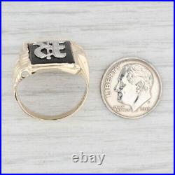 Vintage Initial R Onyx Signet Ring 10k Gold Size 9 Old English Letter