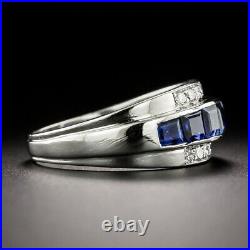 Vintage Inspired Men's Wedding Ring 14K White Gold 2.6 Ct Lab Created Diamond