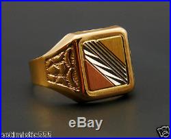 Vintage Italian Men Signet Ring solid 3 color 18K Gold Size 12US / 5