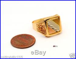 Vintage Italian Men Signet Ring solid 3 color 18K Gold Size 12US / 5