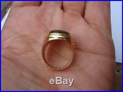 Vintage Jade Solid 14k Yellow Gold Unisex Men's Pinky Signet Huge Ring Size 8