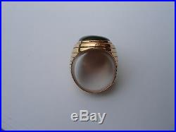 Vintage Jade Solid 14k Yellow Gold Unisex Men's Pinky Signet Huge Ring Size 8