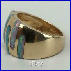 Vintage KABANA 14K Gold + Opal Inlay Modernist Unisex Ladies Mens Ring Size 6.25