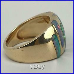 Vintage KABANA 14K Gold + Opal Inlay Modernist Unisex Ladies Mens Ring Size 6.25