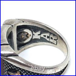 Vintage KAR Stamped Sterling Silver 925 Agate Men's Ring Size 9.25
