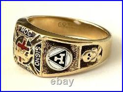Vintage Knights Templar In Hoc Signo Vinces 10K Gold Masonic Men's Ring Size 9.5