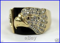 Vintage Korea 14K Yellow Gold Mens Ring 3-D Eagle Figural 0.3ctw Diamonds Ruby
