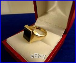 Vintage Ladies Mens Boys Solid 9ct Gold ONYX SIGNET RING Sz R Hm 6.7gr 28f
